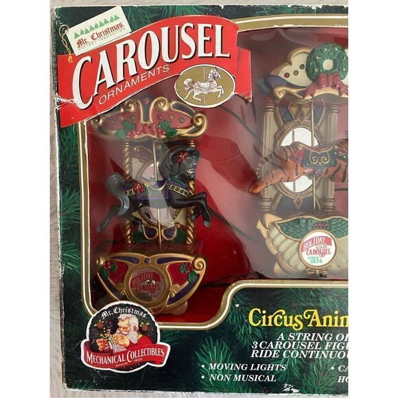 Vintage Mr. Christmas 3 Pack Of Carousel Circus Animal Ornaments In Original Box - Picture 4 of 12